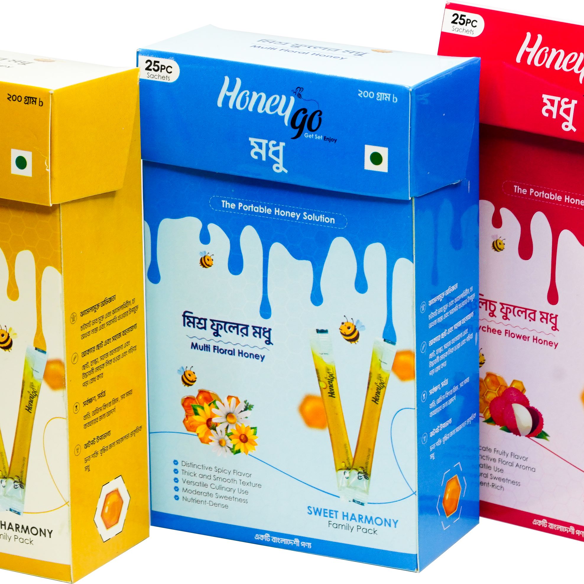 Honeygo 3 Pack Combo Honey Sachet Packs - (Total 75 Sachets)