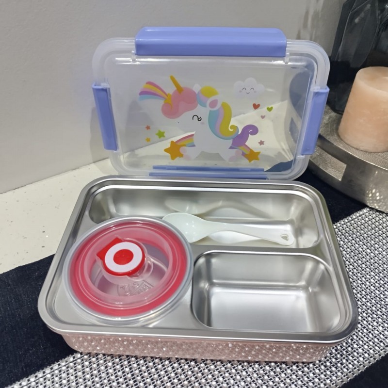 Unicorn 3 Chamber Steel Tiffin Box With Spoon