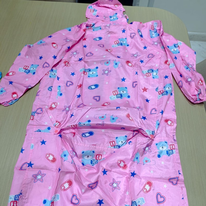 Cartoon Print Raincoat With Head Cap, Button and Zipper