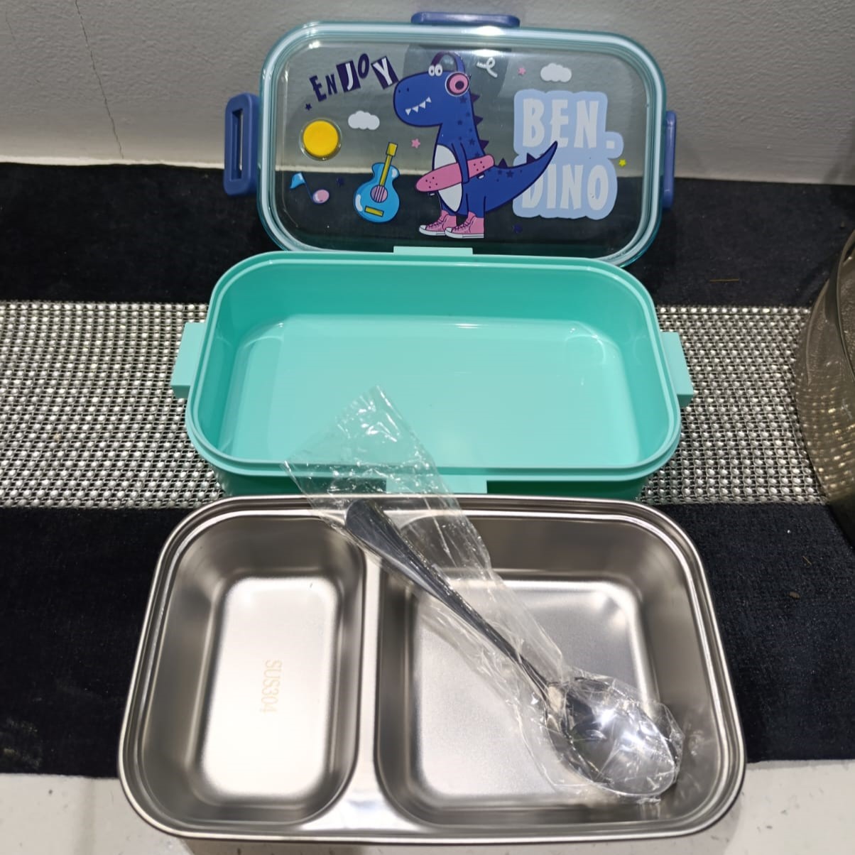 Dino Steel Tiffin Box With Cutlery