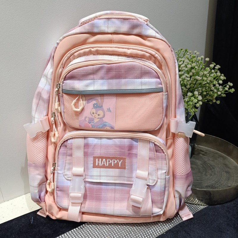 Happy Check Print Senior School Bag