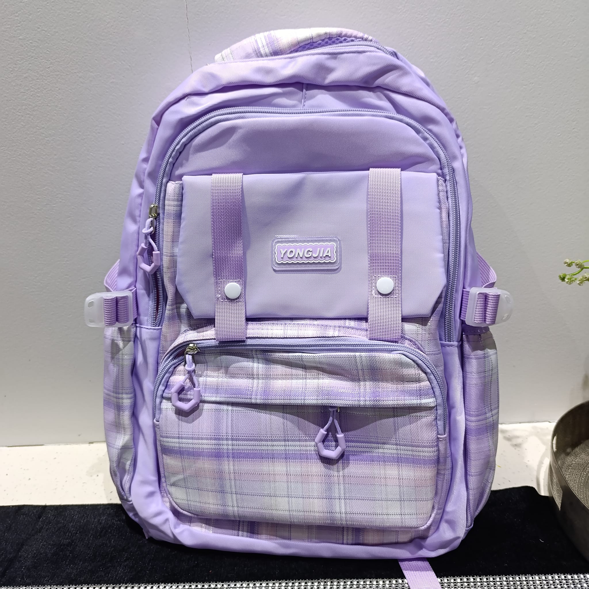 Check Purple Senior School Bag