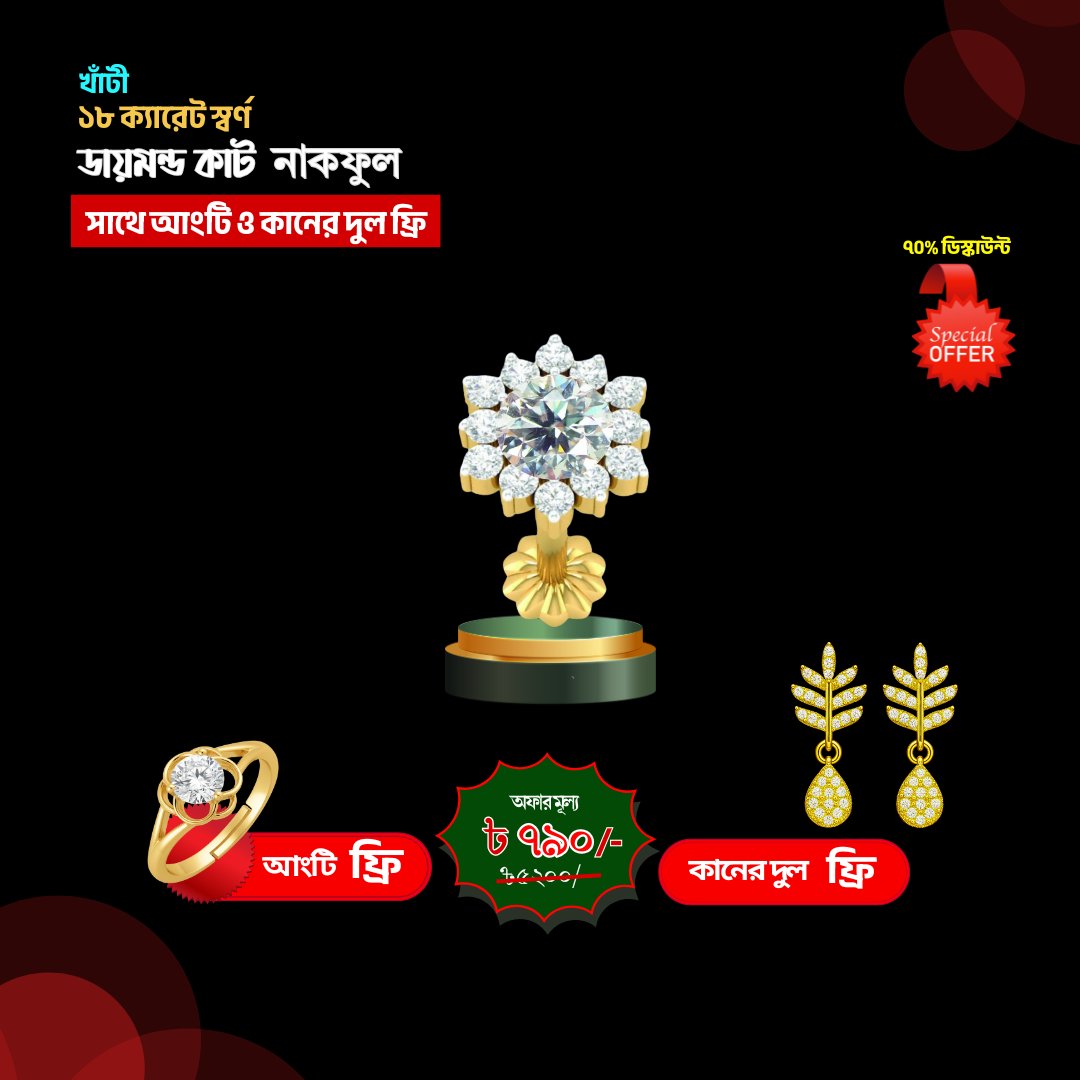 ১৩ পাথর নাকফুল+কানের দুল+আংটি