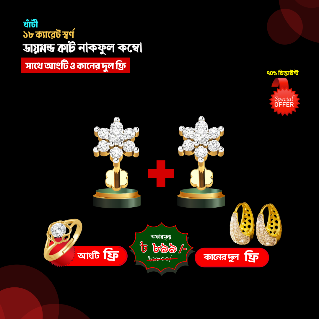 ২পিস ৭পাথর নাকফুল+কানের দুল+আংটি