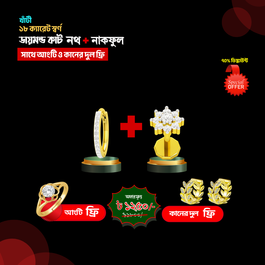 নথ+৯ পাথর নাকফুল+কানের দুল+আংটি