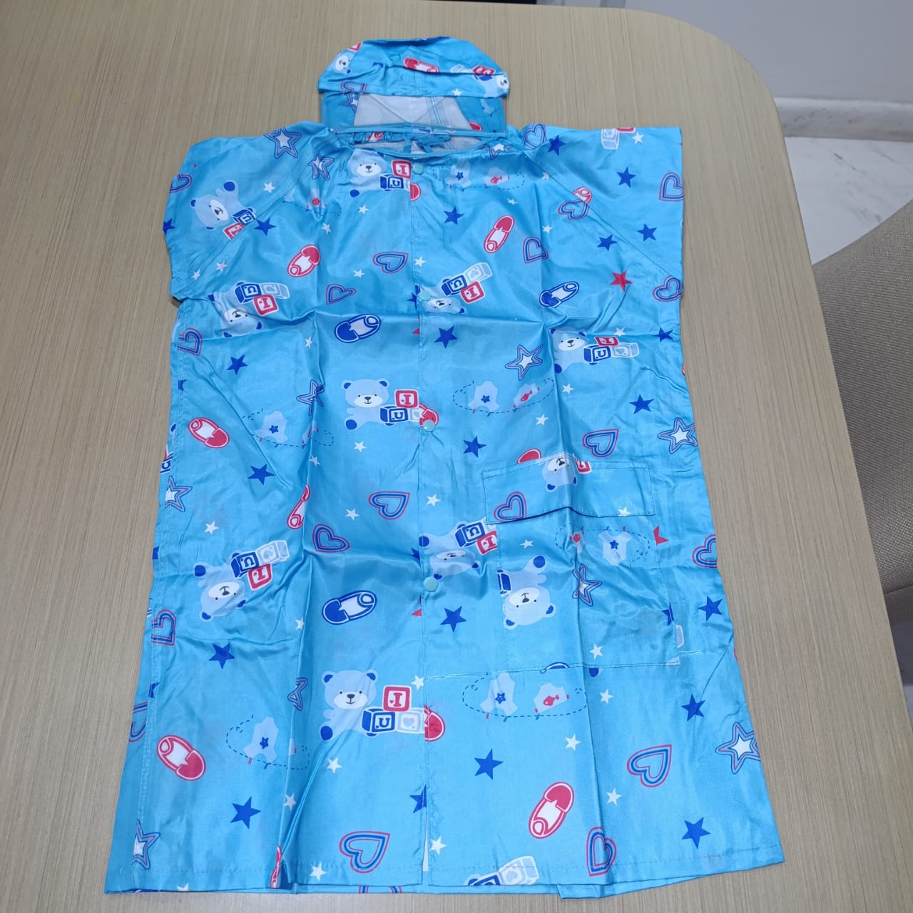 Cartoon Print Raincoat With Head Cap, Button and Zipper