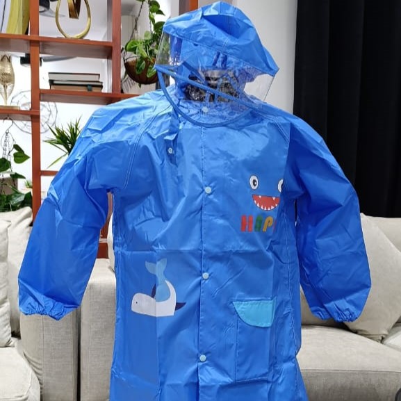 Blue Whale Raincoat With Head Cap, Button and Zipper